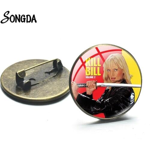 Kill Bill Letter Print The Bride Brooch Hot Movie for Fans Collection Glass Cabochon Bronze Color Backpack Bag Pins Metal
