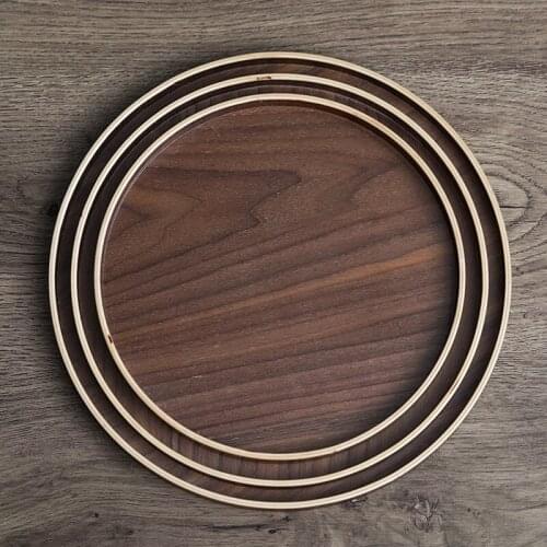 Solid Wood Pallet Walnut Color Round 21-37cm Multifunction Cake Food Plate Tea Tray Hotel Serving Home Kitchen Storage Supplie