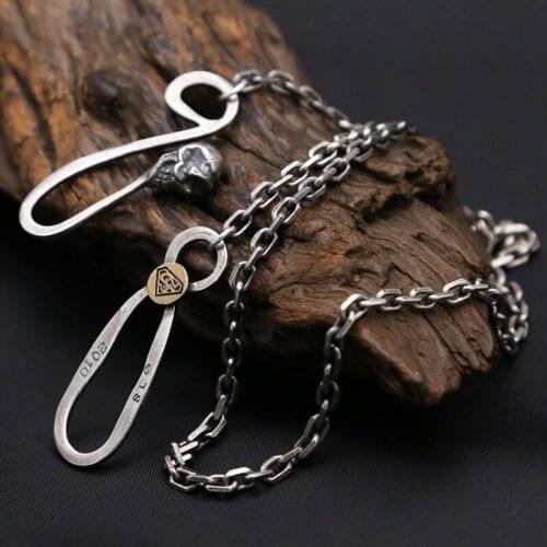 S925 Sterling silver One-eyed skull Necklace Cross skeleton pendant Punk Rock Street Culture Thai Silver Chain Necklace Jewelry