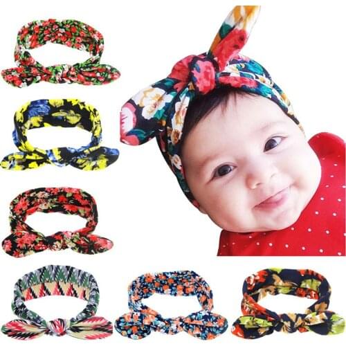 Children Printed Rabbit Ears Floral Headband Cute Baby Girl Elastic Hair Bands Headwear 13Colors Hairband Knotted Hair Accessory