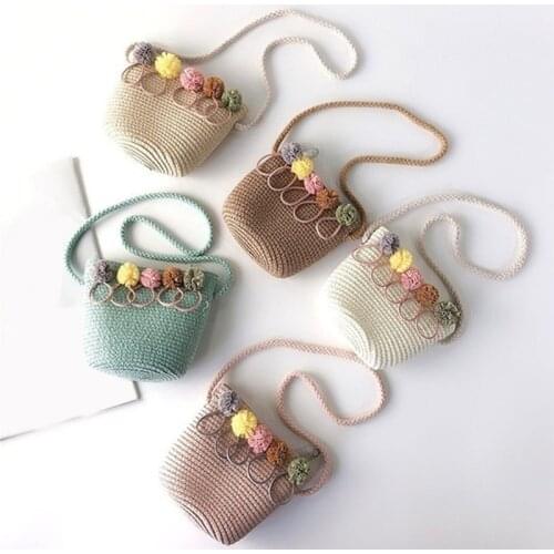 Kids Crossbody Mini Shoulder Bag Children Weaving Bag Messenger Handbags Girls Summer Straw Beach Bag Handmade Floral Rattan Bag