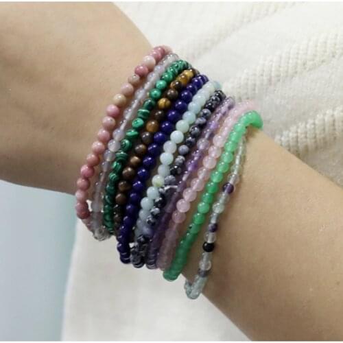 4MM Mini Natural Stone Beaded Energy Elastic Bracelet Men Women Couples Simple Leisure Sports Travel Fashion Party Friendship