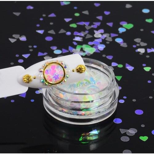 1 Box Holographic AB Nail Glitter Flakes Mirror Iridescent Nail Sequins Star Round Chrome Powder Manicure Decoration