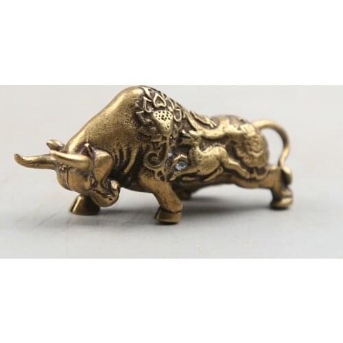 46MM/1.8" Collect Curio Rare China Fengshui Small Bronze Exquisite Animal 12 Zodiac Year Bull Oxen Ox Cattle Moo-cow Statuary29g