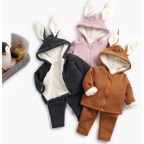 Winter Baby Toddler Clothing Suit Plus Velvet Thicken Long Sleeve Coat +Pants 2PCs Girl Boy Clothes Outfits Childrens Set