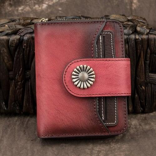 Leather Women Wallet Genuine Leather Ladies Short Wallet Coin Purse 2 Folds Leather Purse for Woman Female Pink Green
