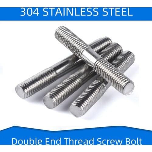 304 Stainless Steel Two Head Screw Bolt Dound End Screws Rod Thenthening Fastening Stick M3 M4 M5