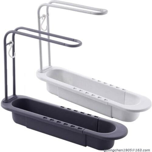 Kitchen Telescopic Sink Shelf Storage Basket Soap Sponge Towel Drainer Rack Tool
