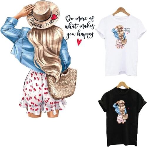 Summer Girl Thermal Heat Transfer Sticker Clothes DIY A-Level Washable Patches For Clothing Women T-Shirt Iron On Patch Decor
