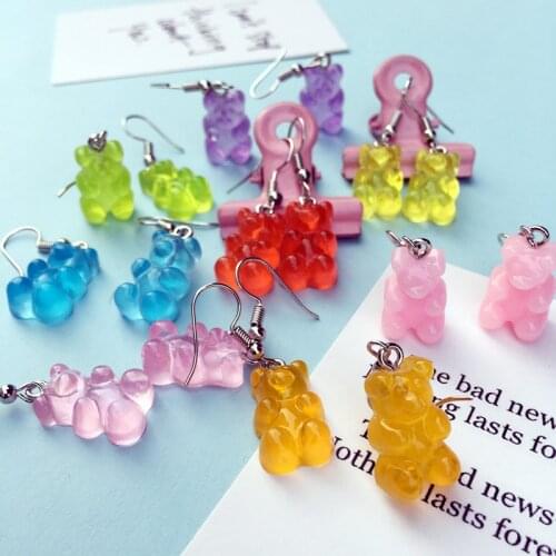 Sweet Cartoon Resin Earrings Bear Drop Colorful Candy 11 Colors Lovely bear Earrings For Women Girl Funny Party Jewelry Gift
