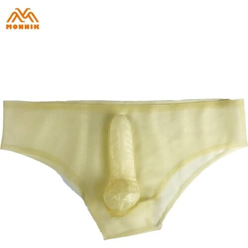 MONNIK latexSexy Lingeriesexy Lingerie Latex Rubber Men Transparent Shorts Briefs With Straight