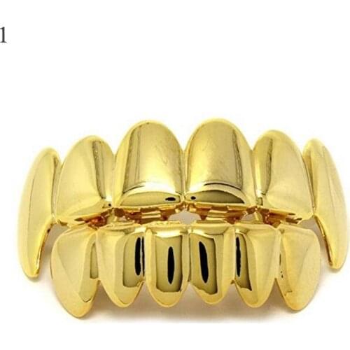 Hip Hop Teeth Grillz Set For Unisex Top Bottom Mouth Gold Silver Color Tooth Grills Punk Vampire Fangs Teeth Cap Cosplay Jewelry