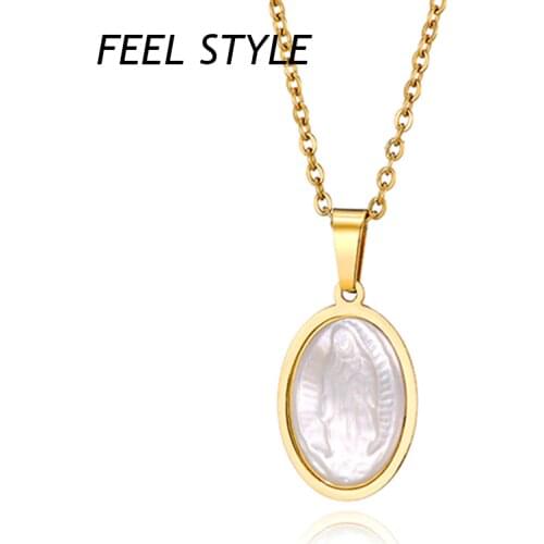 2021 New Cute Oval Shell Guadalupe Virgin Mary Necklaces Pendants For Our Lady Stainless Steel Jewelry