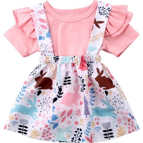 New Fashion Pricness Kids Girls Clothes Sets Summer Ruffles Top Supender Skirt Dress set Outfits Baby Girl Animal Flower Print
