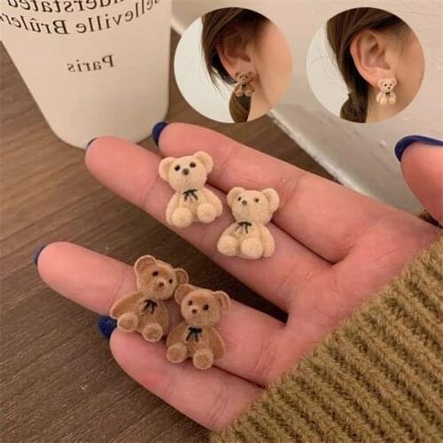 New Korean Kawaii Funny Plush Small Stud Earrings 1Pair Cute Bow Bear Statement Dainty Earring Fashion Jewelry 2021 Brincos