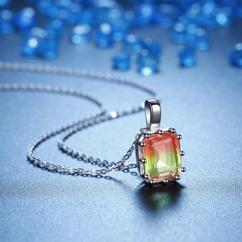 TKJ Original Tourmaline Stone Crystal Necklace Real 925 Sterling Silver Jewelry 8*10mm Bijou Pendant Necklaces For Girl