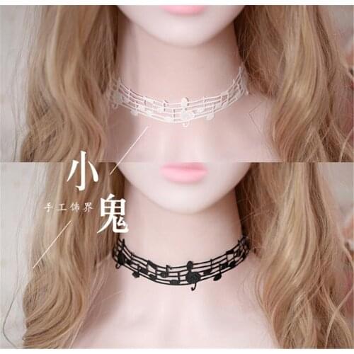Lolita Kawaii black white musical note Necklace lace Chokers Necklaces For Girls gift B564