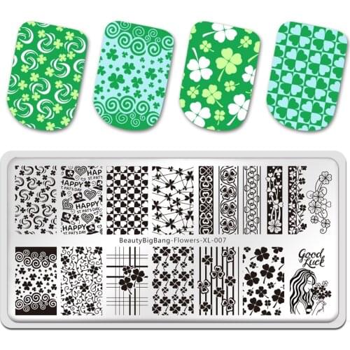 Nail Stamping Plate St. Patricks Day Four-leaf clover Theme Flowers Manicure Nail Art Image Template Manicure Stencils Tool