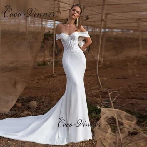 Off Shoulder Lace Up back Europe Style Bride Dresses Custom Made Plus Size Elegant Mermaid Wedding Dress With Train W0929
