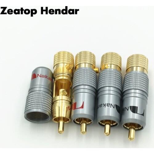 4Pcs NAKAMICHI Gold Plated RCA Plug Locking Non Solder Plug RCA Coaxial Connector Socket Adapter