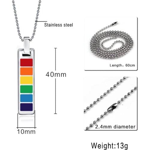 Rectangle Gay Pride Rainbow Pendant Necklace Transgender Transexual Jewelry