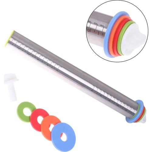 Adjustable Stainless Steel Rolling Pin Dough Mat Dough Roller 4 Removable Thickness Rings Pizza Pastry Pie Baking