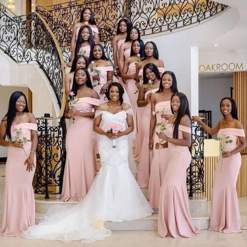 YiMinpwp Pink Mermaid Bridesmaid Dresses One Shoulder Sweep Train Simple Garden Beach Wedding Guest Party Gowns Maid of Honor