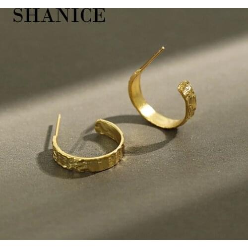 SHANICE 925 Sterling Silver twist C stud earrings accessories Irregular tin foil concave-convex earring for women Party gifts