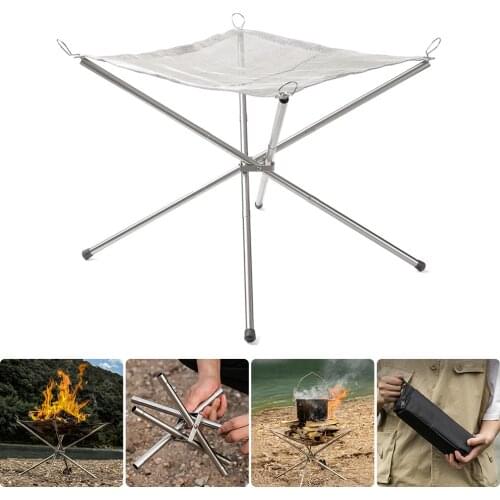 Foldable Fire Rack Stainless Steel Outdoor BBQ Grill Camping Hiking Travel Picnic Detachable Barbecue Stove Burner Cookout Gear