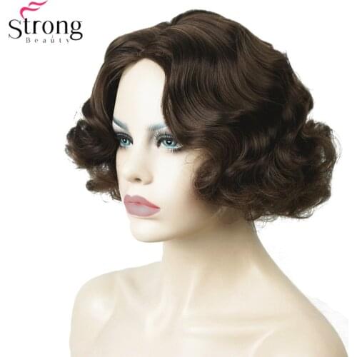 StrongBeauty Finger Wave Hairstyles Short Black Hair Wig Curly Synthetic