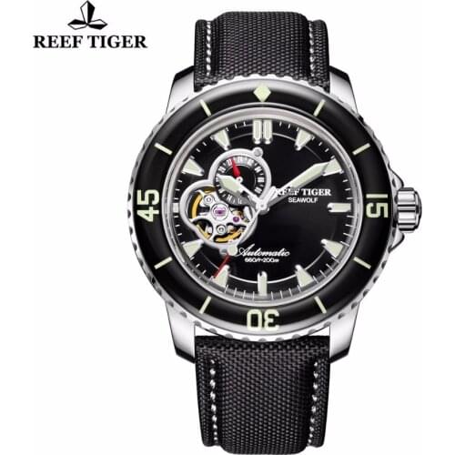 Reef Tiger/RT Super Luminous Dive Watches for Men Nylon Strap Stainless Steel Watches with Date RGA3039