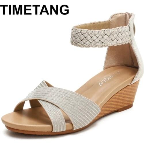 TIMETANG Summer New Fashion Casual Ladies Sandals College Office Leisure Woven Roman Comfort Wedges Outdoor Walking Women Sandal