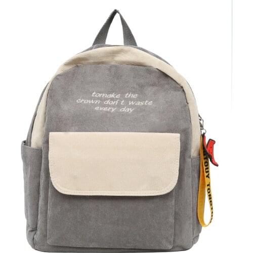 Corduroy School Bags Fashion Panelled Letter Preppy Style Backpack Student Computer Bag Multi-Pocket Large-Capacity Waterproof