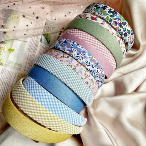 Vintage Floral Wide Headbands Solid Flower Plaids Hairbands for Women Head Wrap Girls Tiara Elegant Headwear New