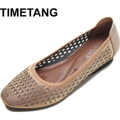 TIMETANG New Women Shoes Autumn Fashion Crystal Solid Female Mesh Single Shoes Casual Flat Soft Bottom Shoes Ladies Sport Shoes