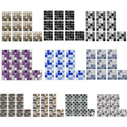 3D Tile Stickers 10-Sheet Mosaic Peel and Stick Tile Backsplash 3.94 x 3.94 inch Self Adhesive Decorative Sticker Wallpaper