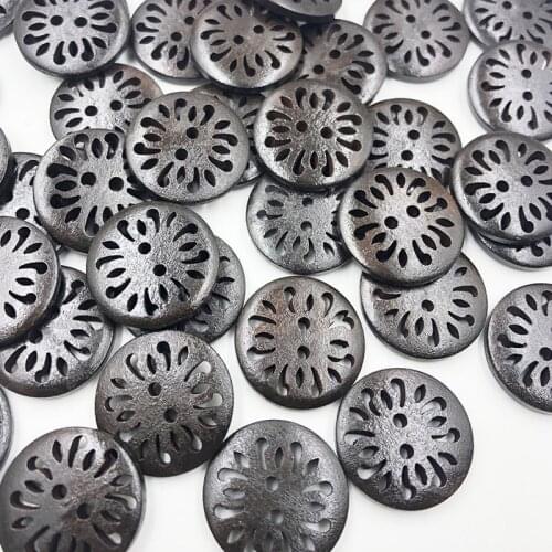 20/40 pcs Dark Coffee Pierced flower Wood Buttons 25mm Sewing Craft accessory WB783