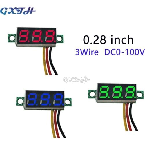 0.28 Inch DC 0-100V 3-Wire Mini Gauge Voltage Meter Voltmeter LED Display Digital Panel Voltmeter Meter Detector Monitor Tools