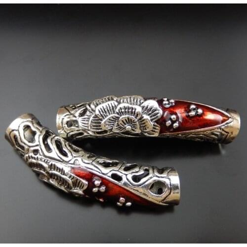 3 PiecesTop) Zinc Alloy Gun Black Red Hollow Pipe Tube Shape Charms Jewelry Accessory(39784)