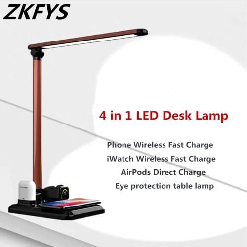 4 In1 Qi Wireless Charging Pad Multifunction LED Table Lamp 5W Touch Desktop Light For iPhone Airpods Led Desk Lamp Luminaria