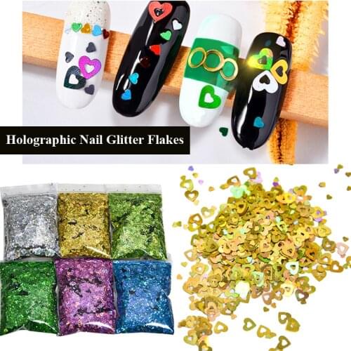 50g/bag Holo Nail Glitter Acrylic Flake Heart Hollow Sequin Glitter for Nail Decoration Heart Outline Confetti Mix Size PD75-1-2