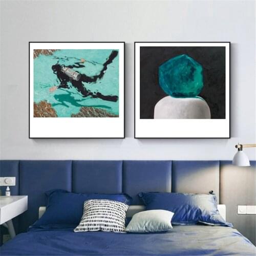 Abstract Underwater Swimming Wall Art Pictures Forest Train Landscape For Living Room Decoration Square Poster Modern Art Print