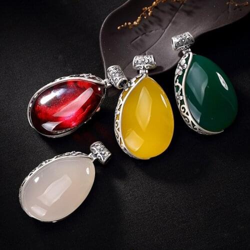 Hollow out the plum blossom chalcedony pomegranate red silver restoring ancient ways ms long sweater chain pendant
