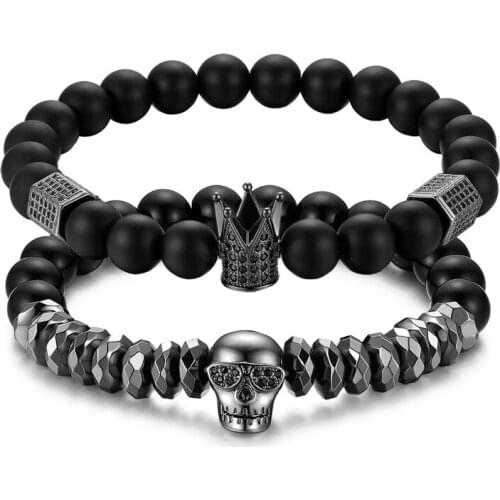 BONISKISS Men stainless Steel Bangles & Bracelets New Trendy Fashion Black Color Skeleton And Imperial Crown For Man Jewelry