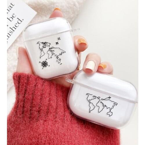 Travel World Map Case For Apple Airpods 1 2 Wireless Earphone Transparent TPU Cases For Airpods Pro 3 2019 Cover Accessories