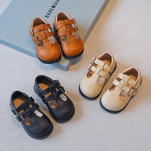Kids Shoes Baby T Strap Leather Shoes for Girls Fashion Non-slip Toddlers 2021 Spring Autumn Children Buckle Strap Flats E07231