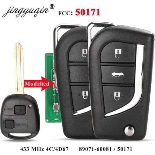 Jingyuqin Modified Flip 2 /3 Buttons Remote Key Fob 433MHz 4D67 Chip for Toyota Prado 120 RAV4 Kluger FCC ID: 50171