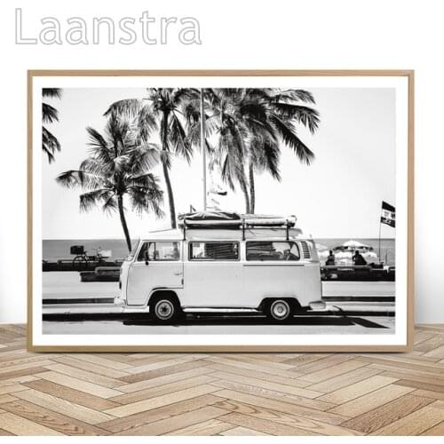 Camper Van Beach Print Surf Art Boho Decor Retro Black and White California Ocean Poster and Prints Modern Living Room Pictures