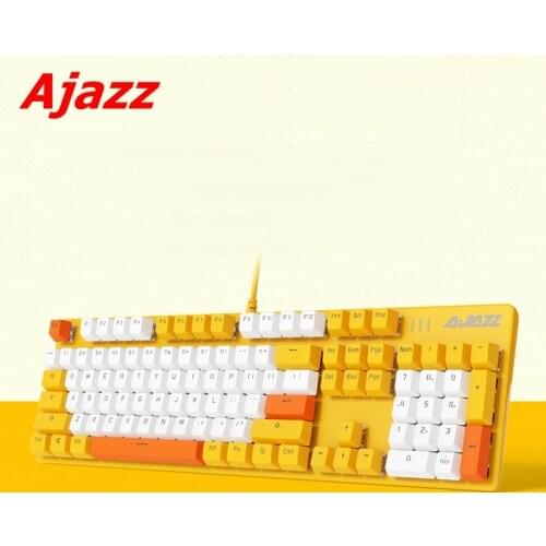 New Ajazz Yellow PBT Keycap 104 Key USB Wired Ergonomic Backlit Notebook Desktop Mechanical Keyboard Black Blue Axis