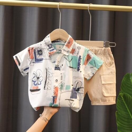 Costume Baby Boy Clothes Toddler Kids Clothing Fashion Casual Printed Flower Ink Painting Shirt + Shorts Boy Set